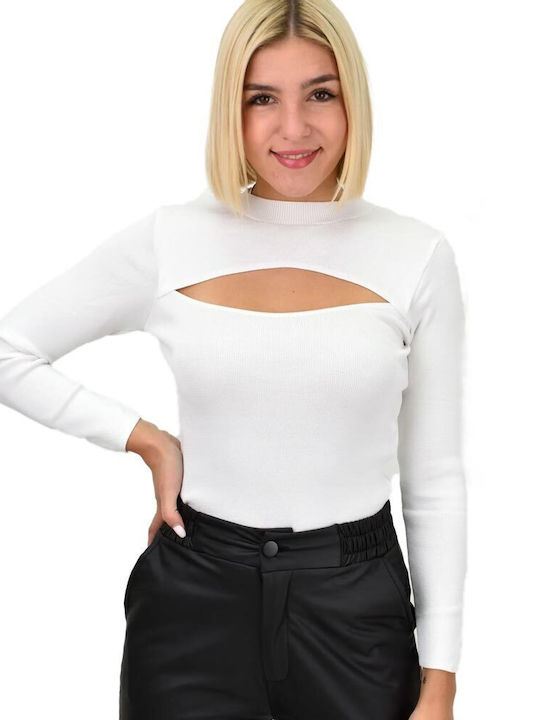 Potre Women's Crop Top Long Sleeve White