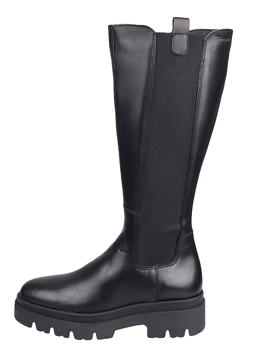 Leather Medium Heel Women's Boots with Zipper Black
