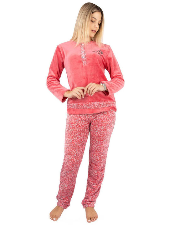 Lydia Creations Winter Women's Pyjama Set Fleece Orange
