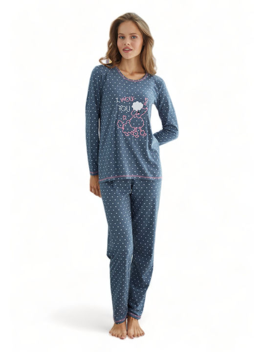 Sexen De iarnă Pentru Femei De bumbac Bluză Pijamale Albastră