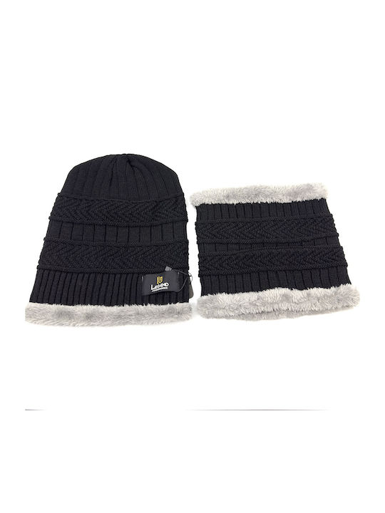 Set with Beanie Knitted in Black color