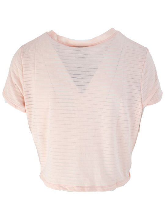 Puma Damen Sport T-Shirt mit V-Ausschnitt Gestreift Rosa