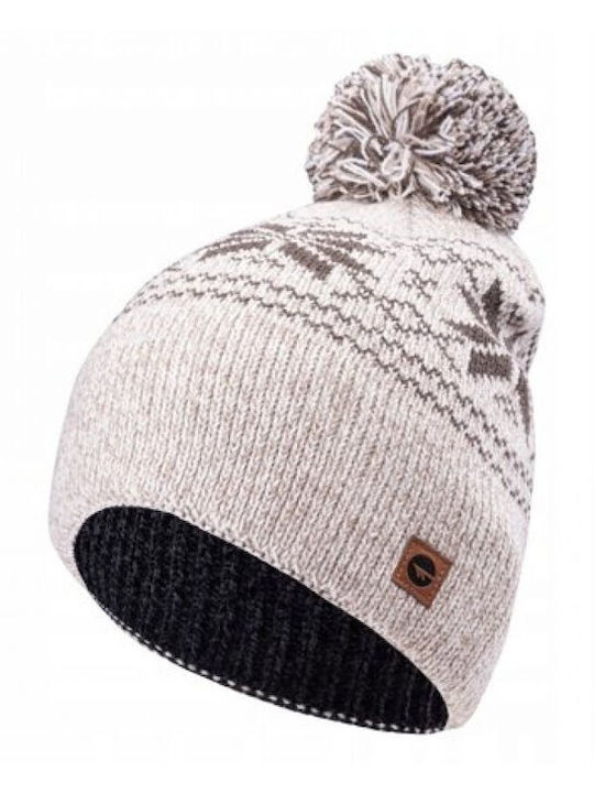 Pom Pom Beanie Unisex Σκούφος Πλεκτός σε Λευκό χρώμα