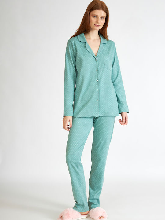 Harmony Winter Damen Pyjama-Set Baumwolle Türkis