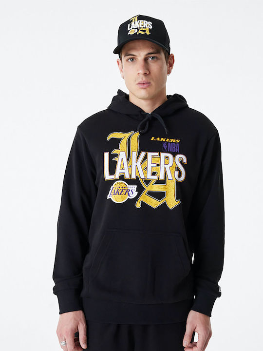 New Era La Lakers Ανδρικό Φούτερ με Κουκούλα και Τσέπες Μαύρο