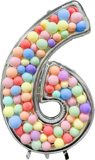 Composition with 101 Balloons Silver Numbers 6 165cm