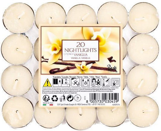 Tealights With Vanilla Scent In Yellow Colour Up To 8 Hours Duration 20 Pieces