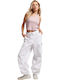 Damen Stoff Hose in Weitem Schnitt Weiß
