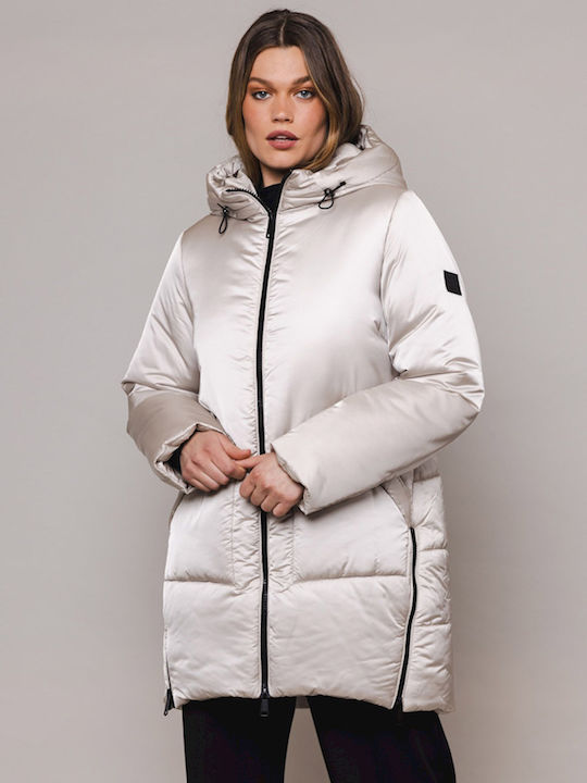 Rino&Pelle Women's Short Puffer Jacket for Winter Beige