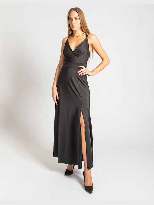 InShoes Maxi Abendkleid Wickel mit Schlitz Schwarz