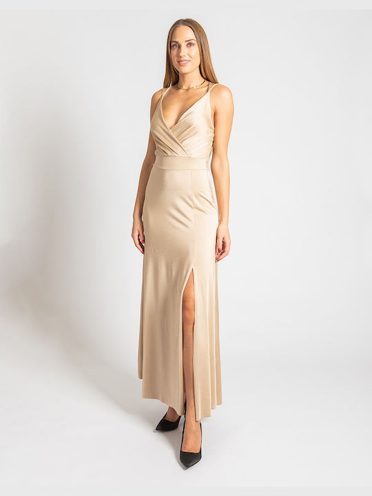 InShoes Maxi Evening Dress Wrap with Slit Beige