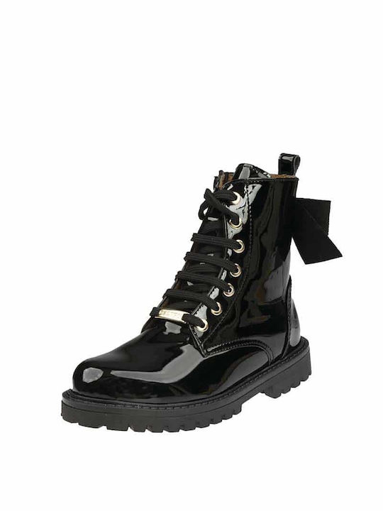 Scarpy Kids PU Leather Anatomic Military Boots with Zipper Black