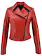 Women's Short Lifestyle Leather Jacket for Winter Red