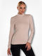 Derpouli Damen Bluse Langärmelig Rollkragenpullover Beige