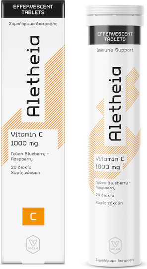 Aletheia Vitamin C 1000mg Supplement for Immune System Support 20 Effervescent Tablets Raspberry Blueberry