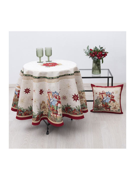 Dimeco Christmas Tablecloth Round Fabric Red D180cm 1pcs