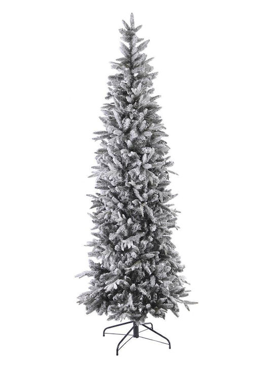 Snowy Christmas Slim Green Tree with Metallic Base H210cm