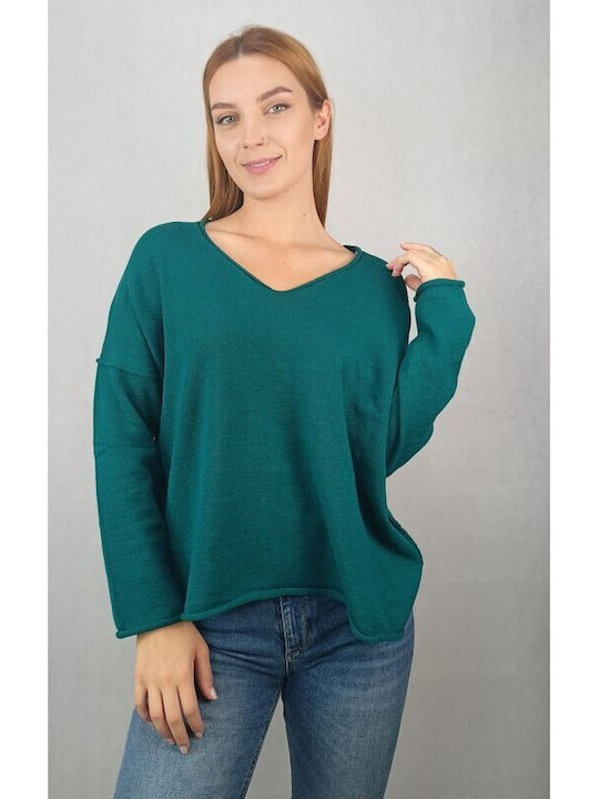 Vero Moda Women's Long Sleeve Pullover with V Neck Green