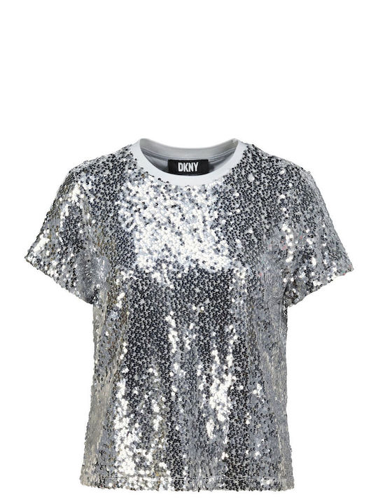 DKNY Bluza de Damă de Vară Mâneci scurte Argint