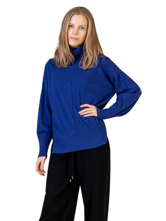 Aggel Women's Long Sleeve Sweater Woolen Turtleneck Blue