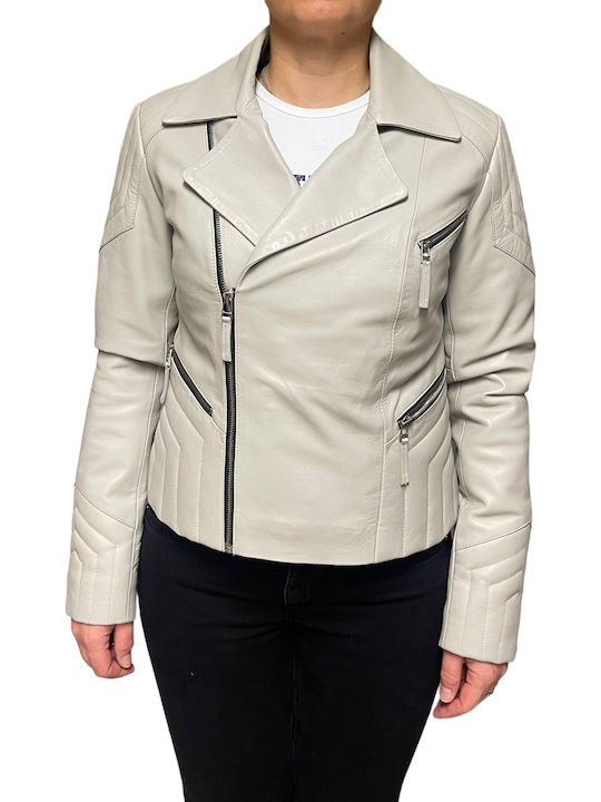 Δερμάτινο Γυναικείο Biker Jacket Λευκό