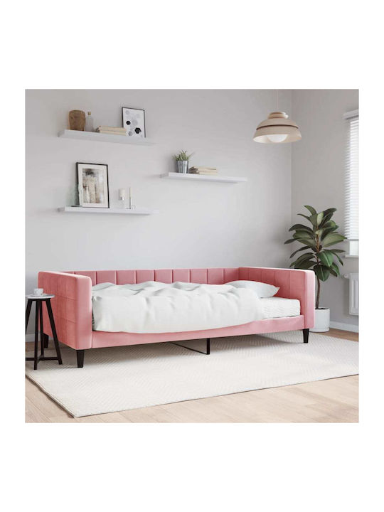 Sofa Bed Single Upholstered with Fabric Pink wi...