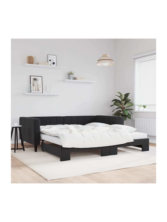 Sofa Bed Single Upholstered with Fabric Black w...