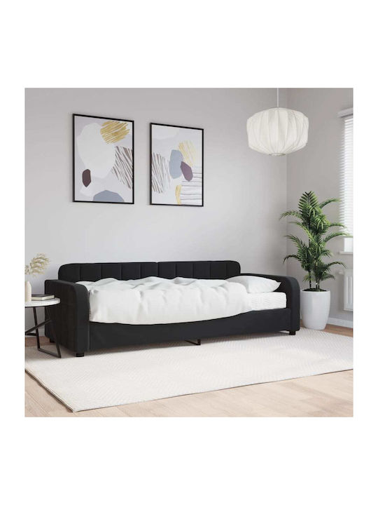 Sofa Bed Single Upholstered with Fabric Black w...