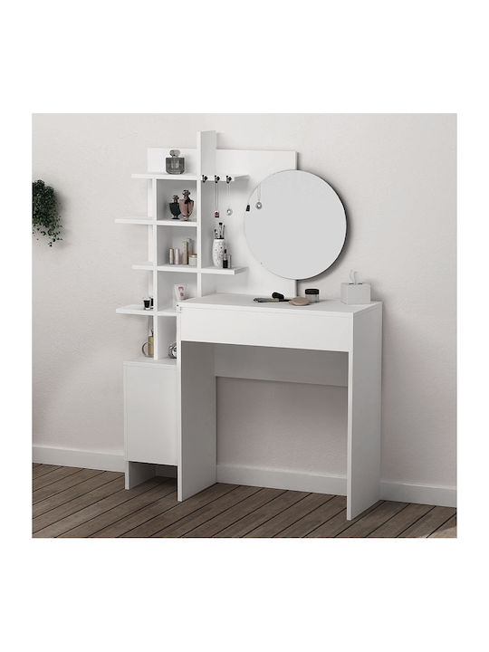 Mup Wooden Makeup Dressing Table White with Mirror 105x35x151cm