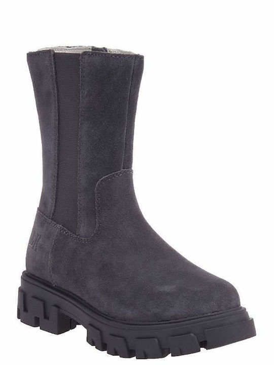 Leather Kids Boots with Zipper Gray