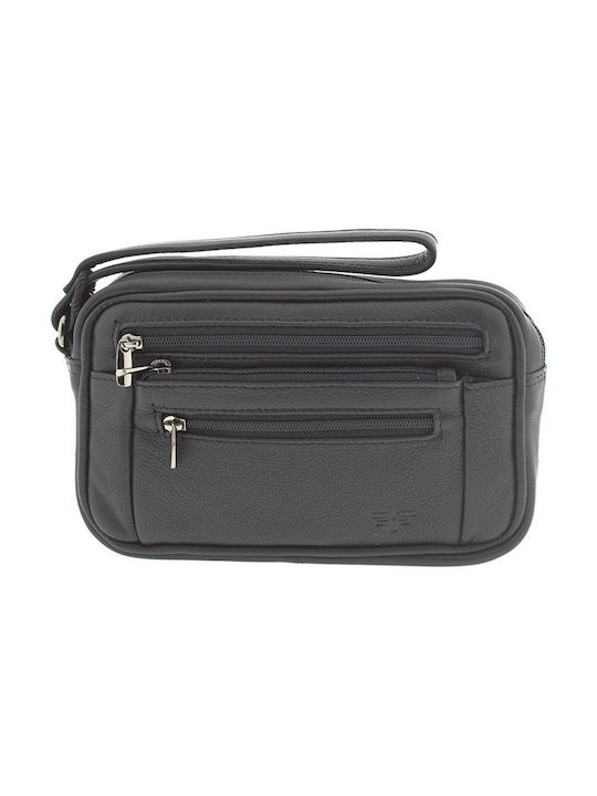 Forest Leather Handbag 155B with Zipper Black 25x7x17cm