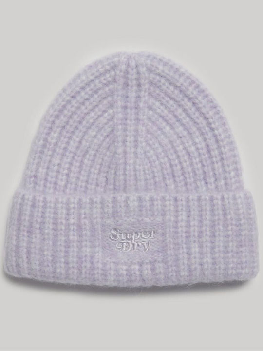 Superdry Beanie Unisex Beanie mit Rippstrick in Lila Farbe