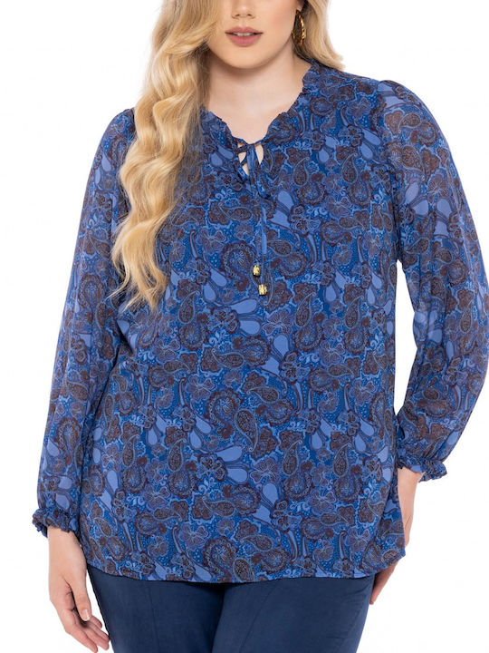 Silky Collection Damen Bluse Langärmelig Blau