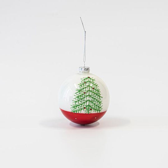 Hängendes Kugel Ornament Ornament Glas Weiß mit Glitzer 10cm Set 4Stück