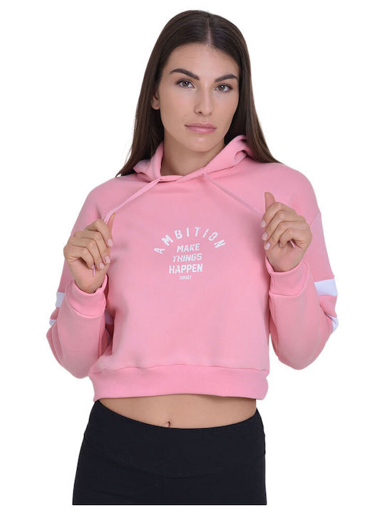 Target Cropped Γυναικείο Φούτερ με Κουκούλα Ροζ