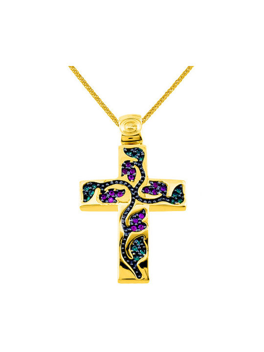 Damen Gold Kreuz 14K mit Kette