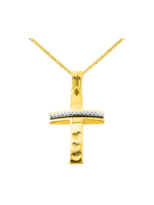 Damen Gold Kreuz 14K mit Kette