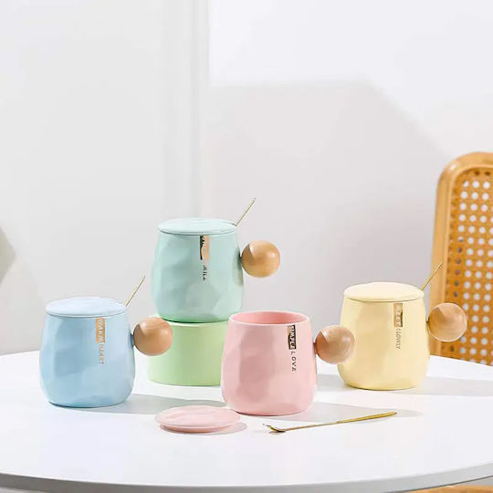 Cană Ceramică cu Capac Roz 400ml 1buc