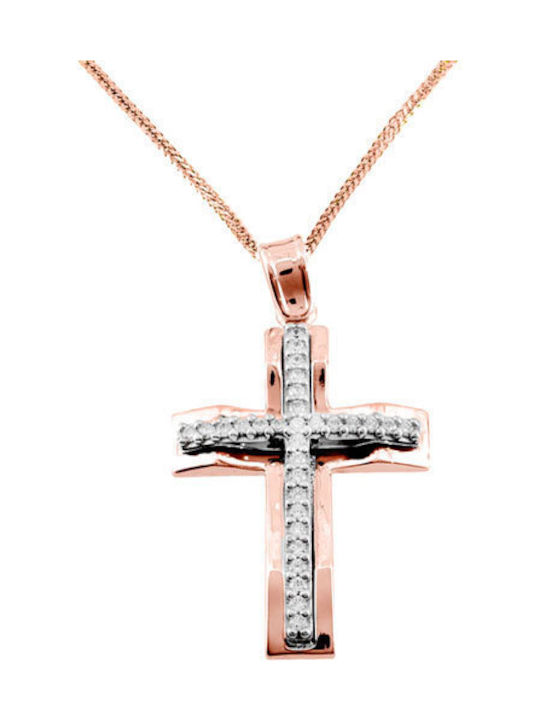 Damen Rosé Vergoldet Kreuz mit Kette