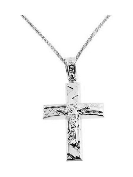 Herren Weißgold Kreuz 14K mit Kette