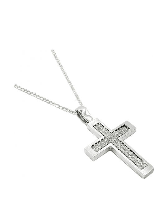 Art d or Damen Weißgold Kreuz 14K Beidseitig mit Kette