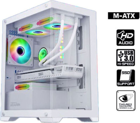 Armaggeddon Aquaron Gaming Midi Tower Κουτί Υπολογιστή με Πλαϊνό Παράθυρο Λευκό