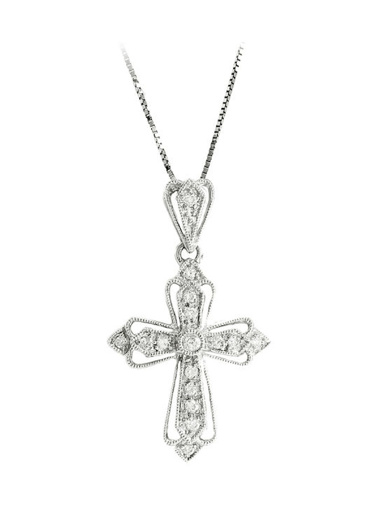 Art Collection Crucifix din aur alb 18K cu lanț