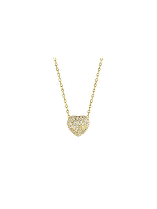 Nakos Halskette mit Design Herz aus Vergoldet Silber mit Zirkonia