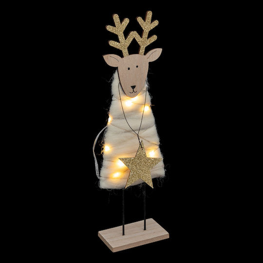 Illuminated Christmas Wooden Figure Deer Beige Length 9cm