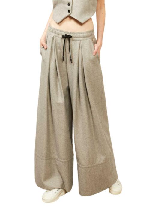 Souvenir Women's High-waisted Fabric Trousers with Elastic Gray