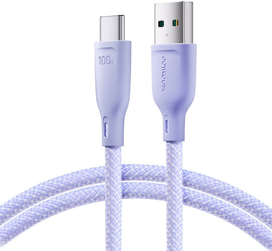 Joyroom Multi-Color Series Sa34-ac6 USB 2.0 Cable USB-C Male - USB-A 100W PD Purple 1m