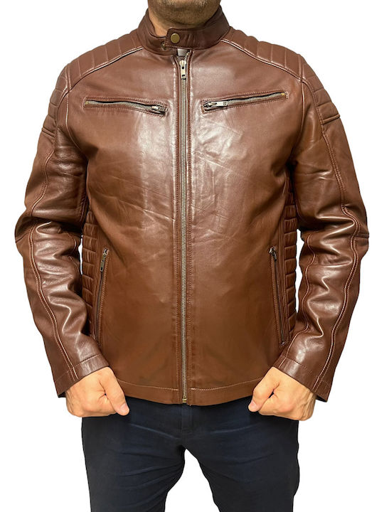 MARKOS LEATHER Men's Winter Leather Biker Jacket Brown