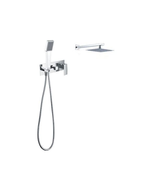 Excel Built-in Mixer, Hand Shower & Shower Head Set for Shower 2 Exits Silver