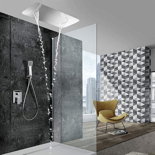 Excel Set Mischer, Handbrause & Duschkopf für Wandmontage für Dusche 4 Ausgänge Silber